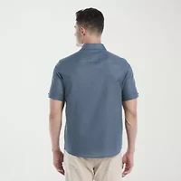 Cubavera Asymmertical Emboridered Mens Short Sleeve Regular Fit Button-Down Shirt