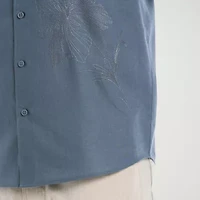 Cubavera Asymmertical Emboridered Mens Short Sleeve Regular Fit Button-Down Shirt