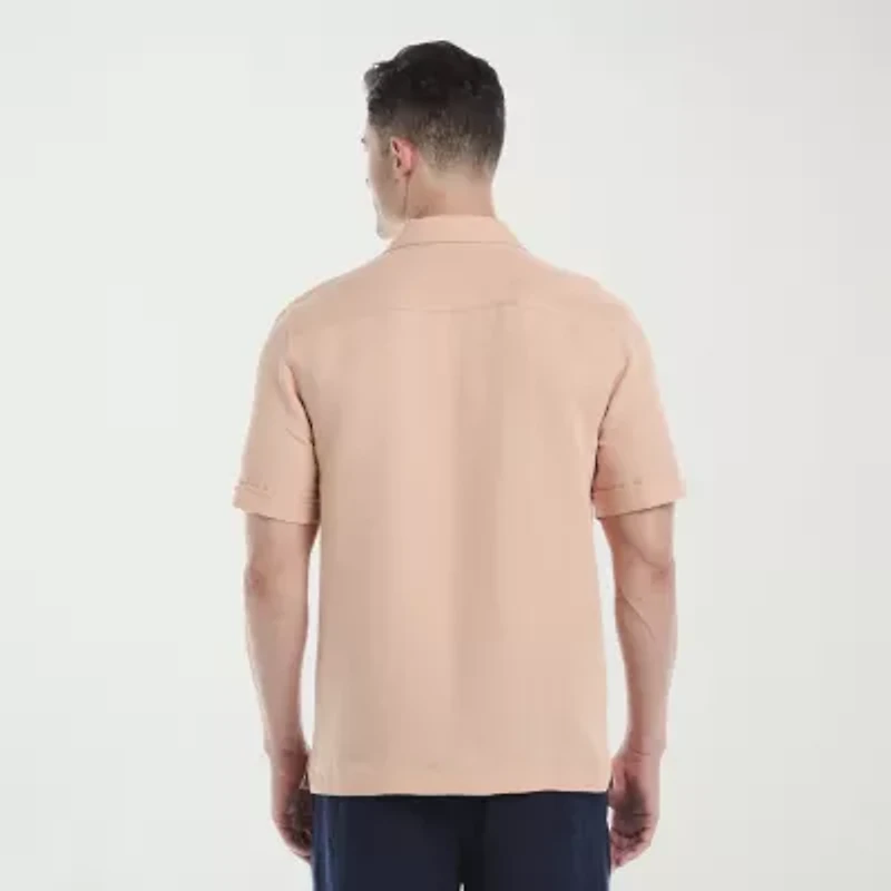 Cubavera Vertical Jacquard Button-Down Mens Short Sleeve Breathable Camp Shirt