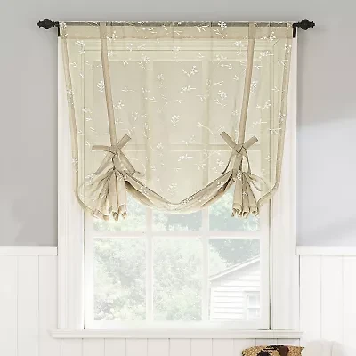 No 918 Bridget Embroidered Leaf Semi-Sheer Rod Pocket Single Tie-Up Shade