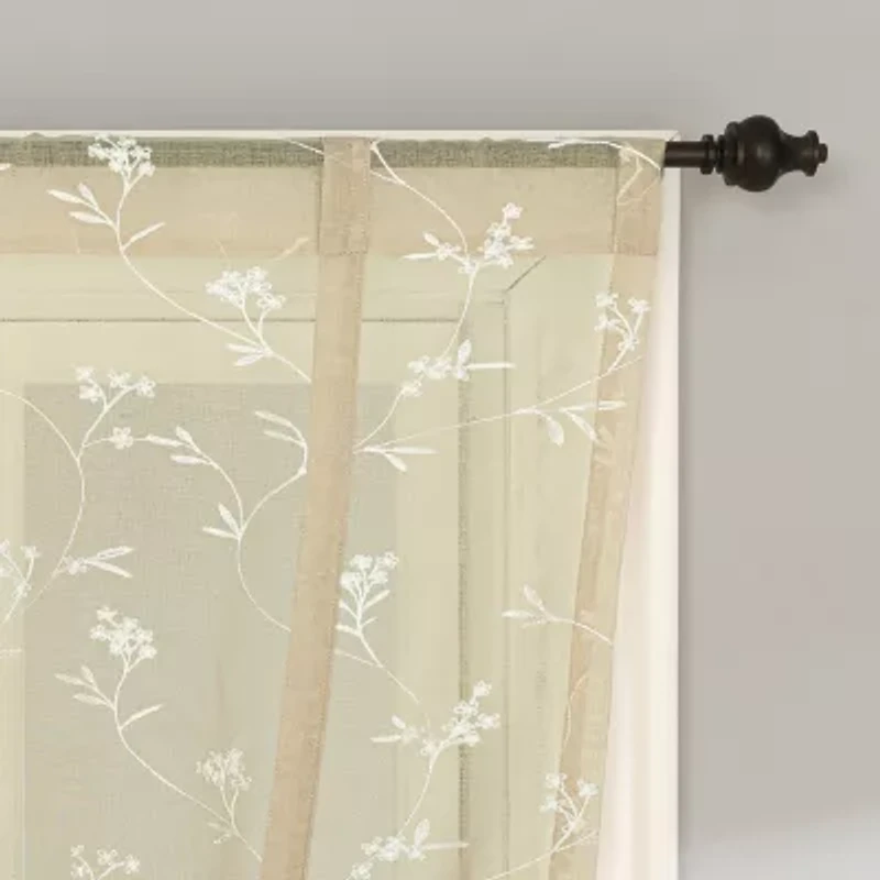 No 918 Bridget Embroidered Leaf Semi-Sheer Rod Pocket Single Tie-Up Shade