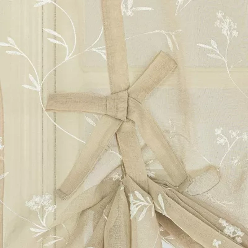 No 918 Bridget Embroidered Leaf Semi-Sheer Rod Pocket Single Tie-Up Shade