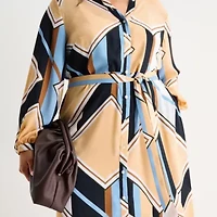 Worthington Womens Long Sleeve Geometric Plus Shirt Dress