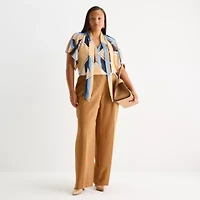 Worthington Womens Mock Neck Short Sleeve Plus Blouse