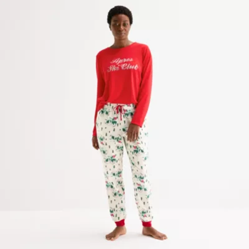 North Pole Trading Co. Polar Ski Club Womens Crew Neck Long Sleeve 2-pc. Matching Family Pajama Sets