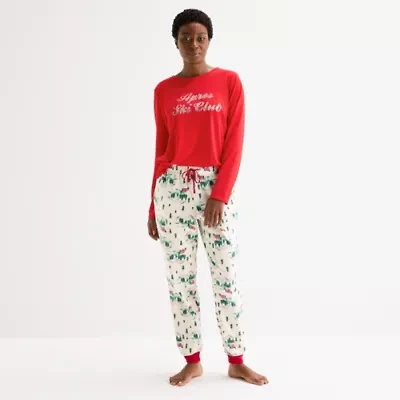 North Pole Trading Co. Polar Ski Club Womens Crew Neck Long Sleeve 2-pc. Matching Family Pajama Sets