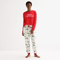 North Pole Trading Co. Polar Ski Club Womens Crew Neck Long Sleeve 2-pc. Matching Family Pajama Sets