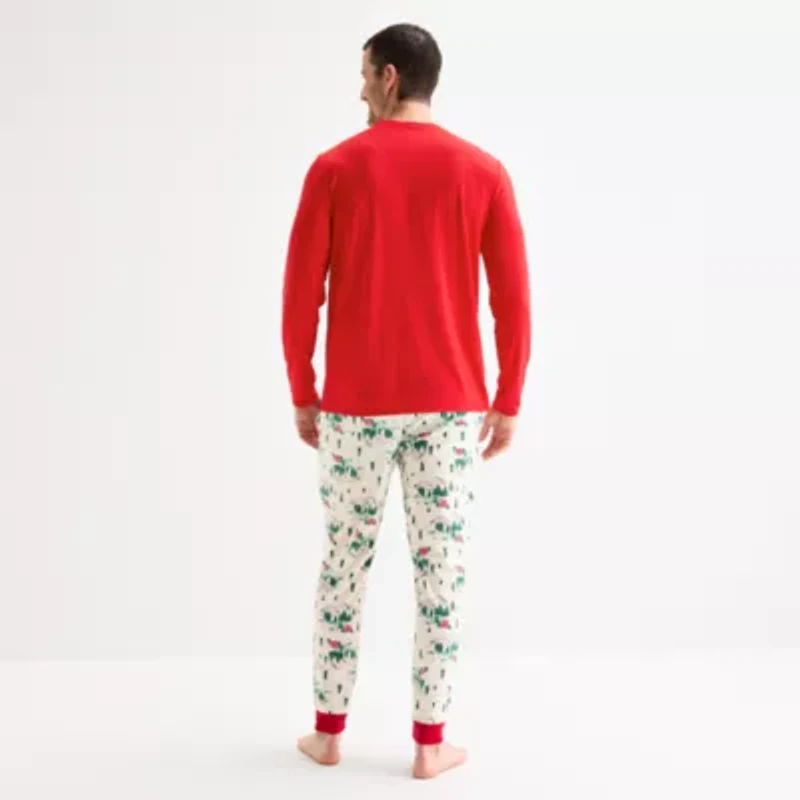 North Pole Trading Co. Polar Ski Club Mens Crew Neck Long Sleeve 2-pc. Matching Family Pajama Sets