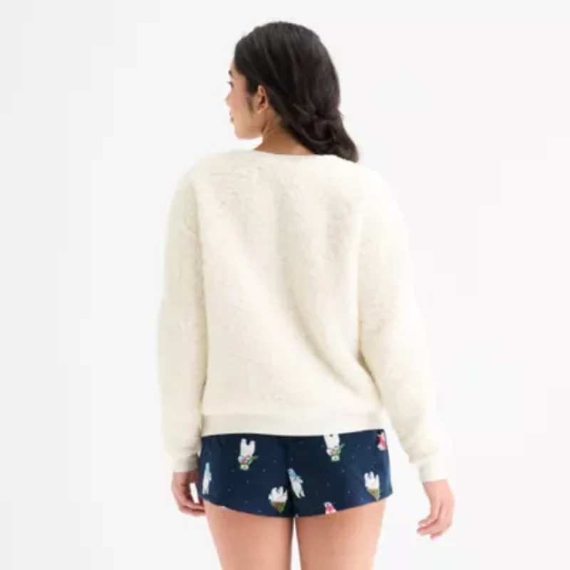 North Pole Trading Co. Polar Bear Sweatshirt Womens Sherpa Crew Neck Long Sleeve Matching Family Pajama Top