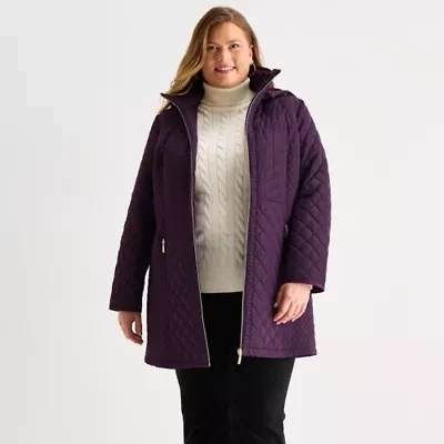 Gallery Womens Plus Hooded Midweight Quilted Jacket