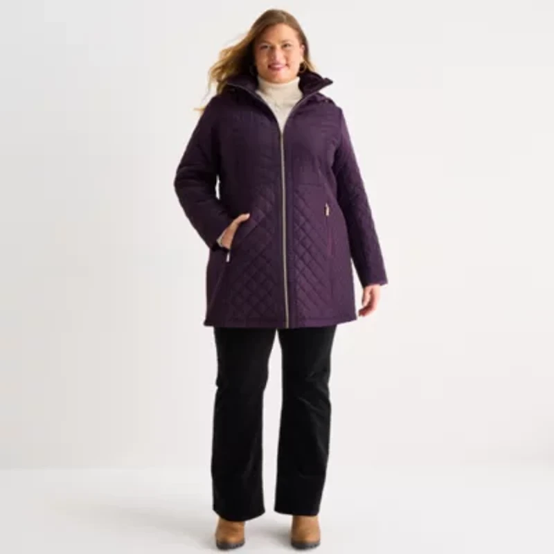 Gallery Womens Plus Hooded Midweight Quilted Jacket