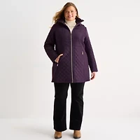 Gallery Womens Plus Hooded Midweight Quilted Jacket