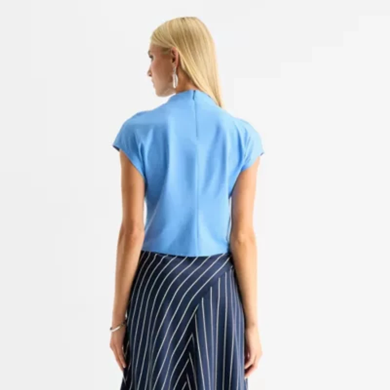 Worthington Womens Short Sleeve Mock Neck Top