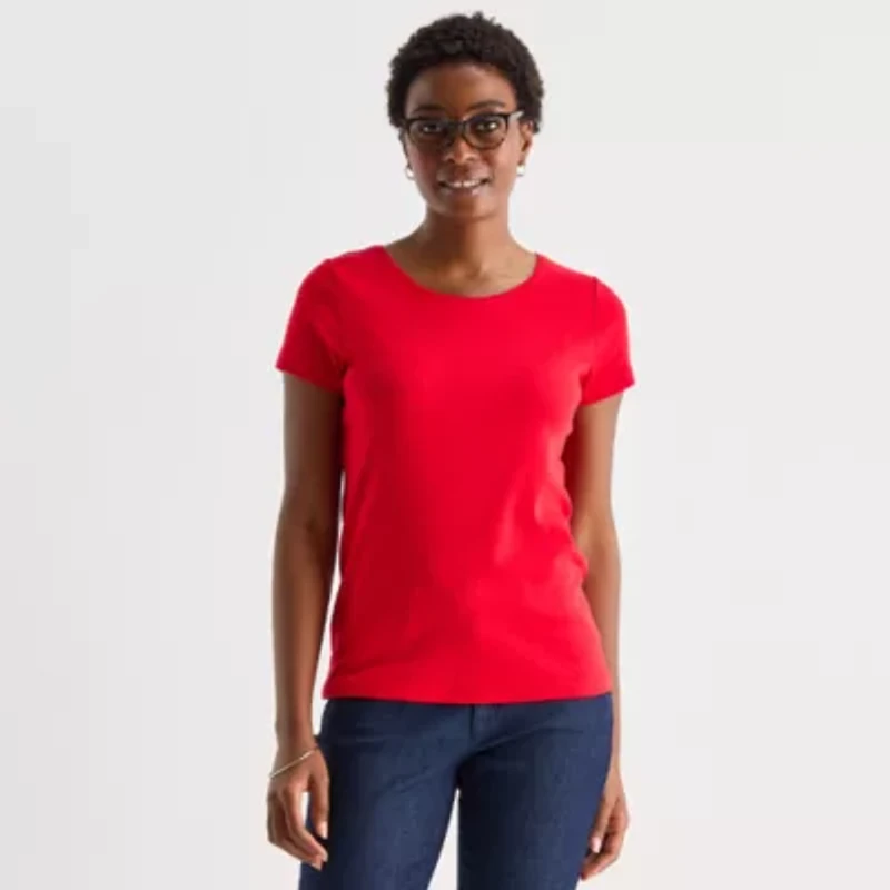 St. John's Bay Womens Crew Neck Short Sleeve T-Shirt