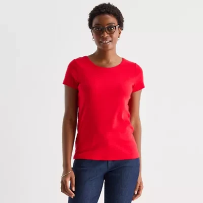 St. John's Bay Womens Crew Neck Short Sleeve T-Shirt