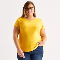 St. John's Bay Womens Plus Crew Neck Short Sleeve T-Shirt