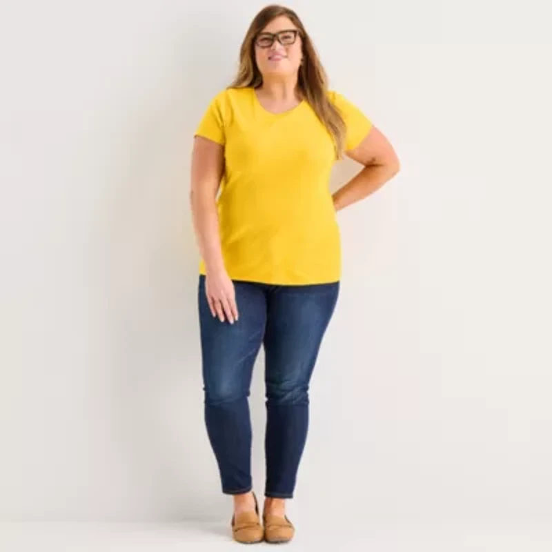 St. John's Bay Womens Plus Crew Neck Short Sleeve T-Shirt