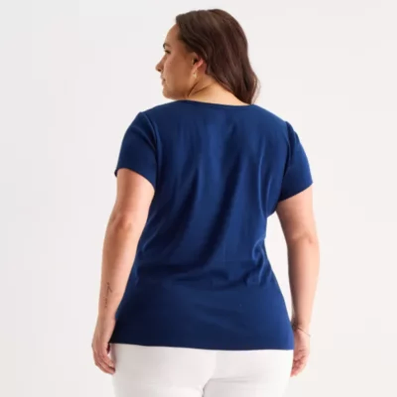 St. John's Bay Womens Plus Crew Neck Short Sleeve T-Shirt
