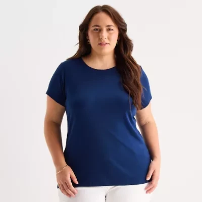 St. John's Bay Womens Plus Crew Neck Short Sleeve T-Shirt