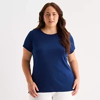 St. John's Bay Womens Plus Crew Neck Short Sleeve T-Shirt