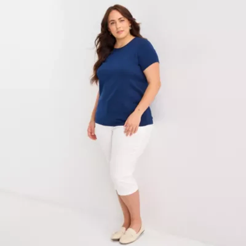 St. John's Bay Womens Plus Crew Neck Short Sleeve T-Shirt