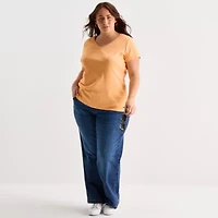 St. John's Bay Womens Plus V Neck Short Sleeve T-Shirt