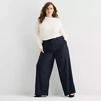 Ashley Graham Pin Stripe Womens Plus Wide Leg Trouser