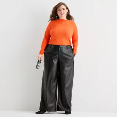 Ashley Graham Womens Plus Straight Faux Leather Trouser