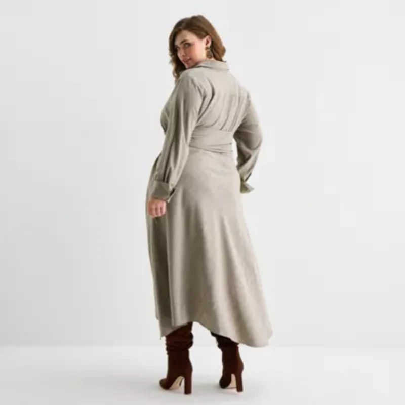 Ashley Graham Womens Plus Long Sleeve Plaid Shirt Dress