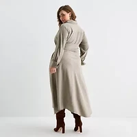 Ashley Graham Womens Plus Long Sleeve Plaid Shirt Dress