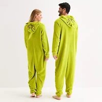 Unisex Adult Grinch Fleece Hooded Long Sleeve One Piece Pajama