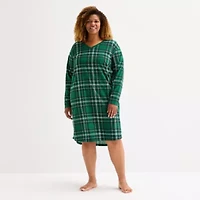 North Pole Trading Co. Sleigh Bells Ring Womens Fleece V Neck Long Sleeve Matching Family Plus Nightgown