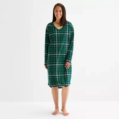 North Pole Trading Co. Sleigh Bells Ring Womens Fleece V Neck Long Sleeve Matching Family Nightgown