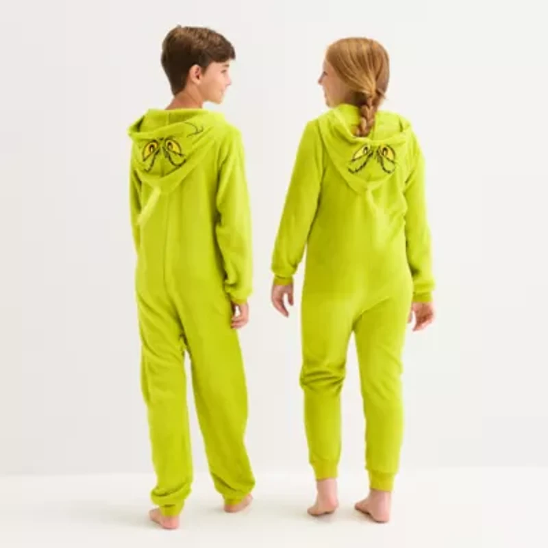 Little & Big Kid Unisex Grinch Fleece Hooded Long Sleeve One Piece Pajama