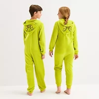 Little & Big Kid Unisex Grinch Fleece Hooded Long Sleeve One Piece Pajama