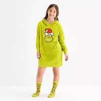 Little & Big Kid Girls Grinch Fleece Hooded Long Sleeve Nightshirt
