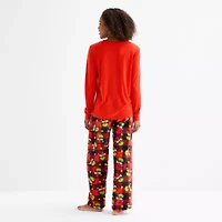 Womens Grinch Microfleece Crew Neck Long Sleeve 2-pc. Pajama Sets