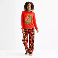 Womens Grinch Microfleece Crew Neck Long Sleeve 2-pc. Pajama Sets