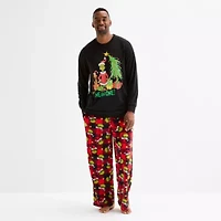 Mens Grinch Microfleece Crew Neck Long Sleeve 2-pc. Pajama Sets
