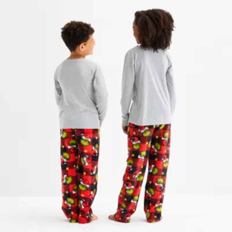 Big Kid Unisex Grinch Microfleece Crew Neck Long Sleeve 2-pc. Pajama Sets