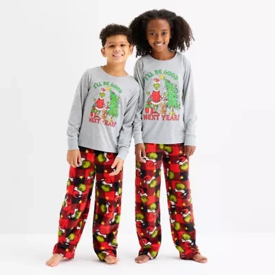 Big Kid Unisex Grinch Microfleece Crew Neck Long Sleeve 2-pc. Pajama Sets