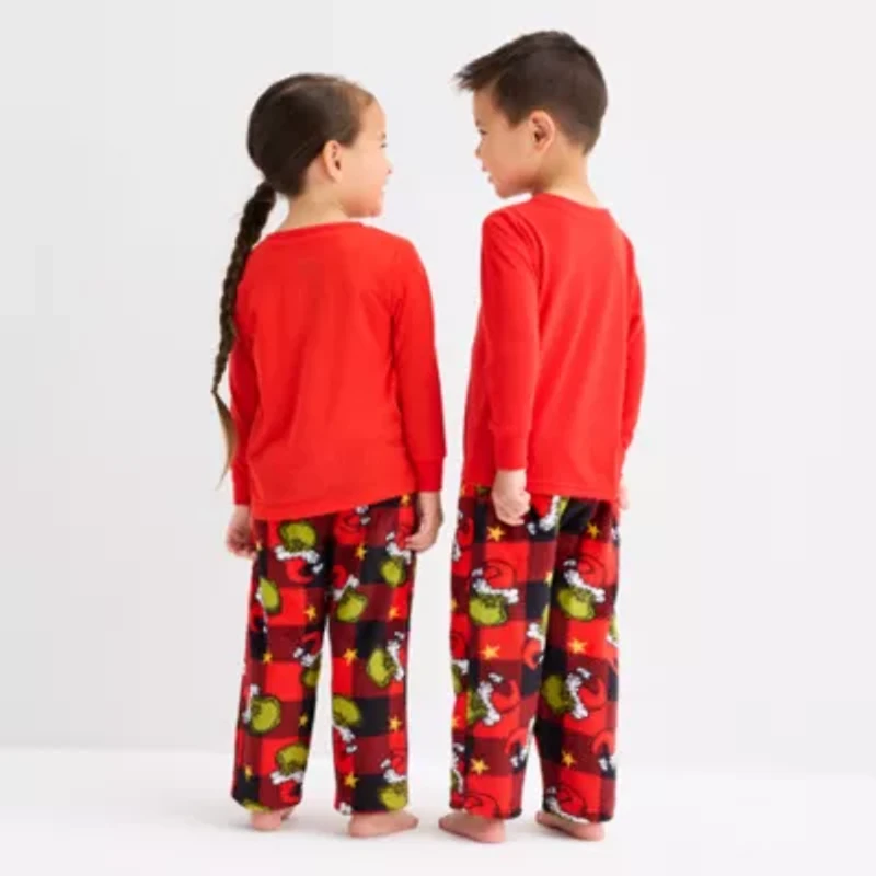Little Unisex Grinch Microfleece Crew Neck Long Sleeve 2-pc. Pajama Sets