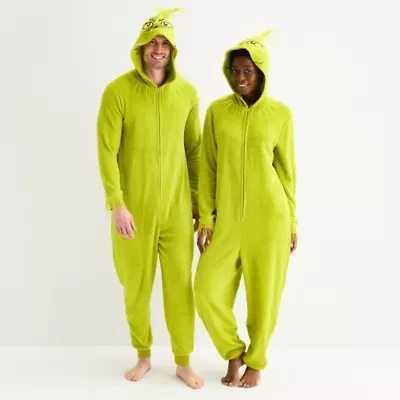 Unisex Adult Dr. Seuss Grinch Fleece Hooded Long Sleeve Matching Family One Piece Pajama