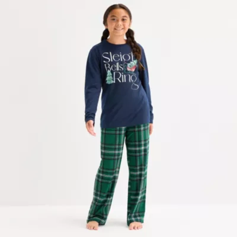 North Pole Trading Co. Sleigh Bells Ring Little & Big Kid Unisex Adaptive Easy-on + Easy-off Crew Neck Long Sleeve 2-pc. Matching Family Pajama Sets