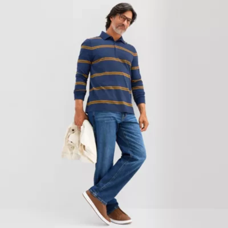 St. John's Bay Super Soft Jersey Mens Classic Fit Long Sleeve Polo Shirt