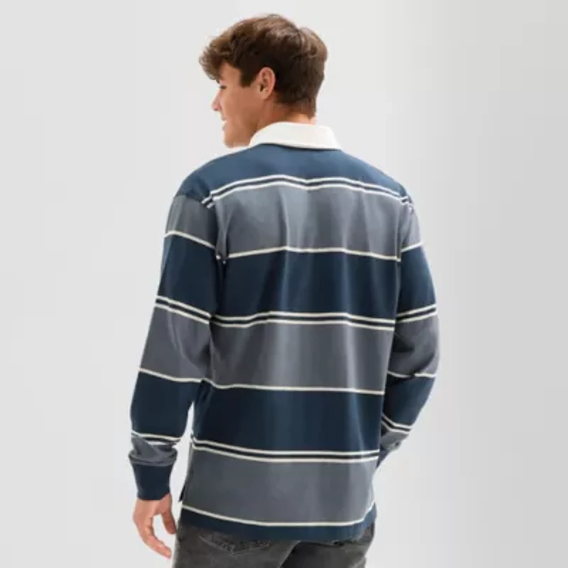 Arizona Mens Long Sleeve Regular Fit Spread Collar Striped Rugby Shirt