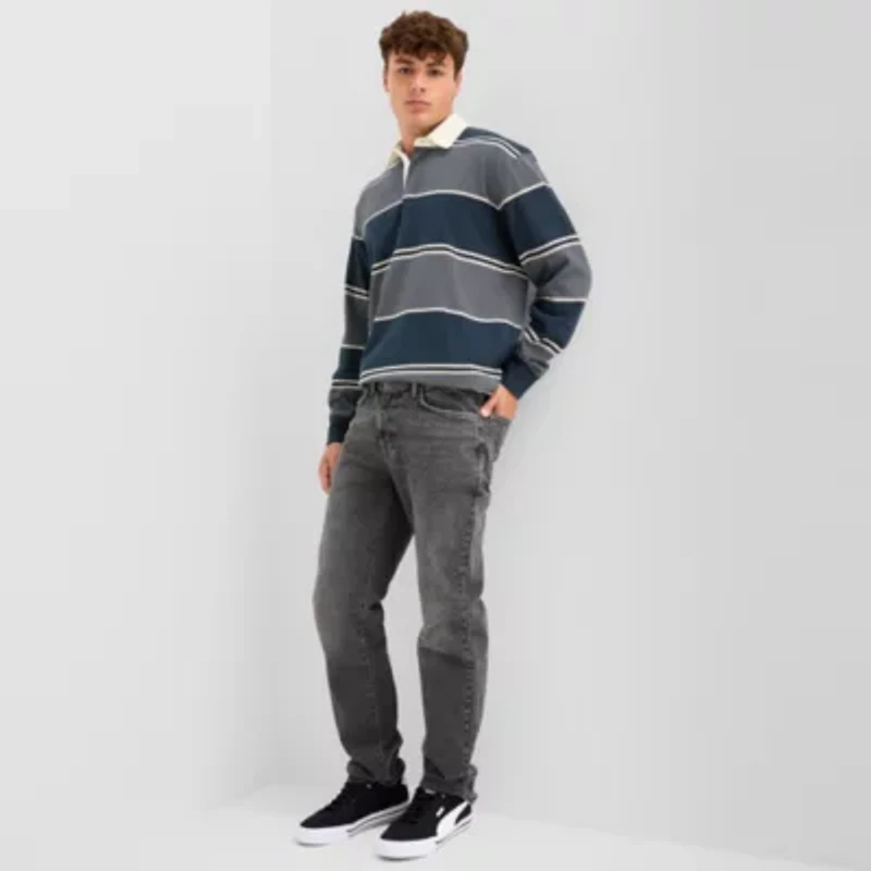 Arizona Mens Long Sleeve Regular Fit Spread Collar Striped Rugby Shirt