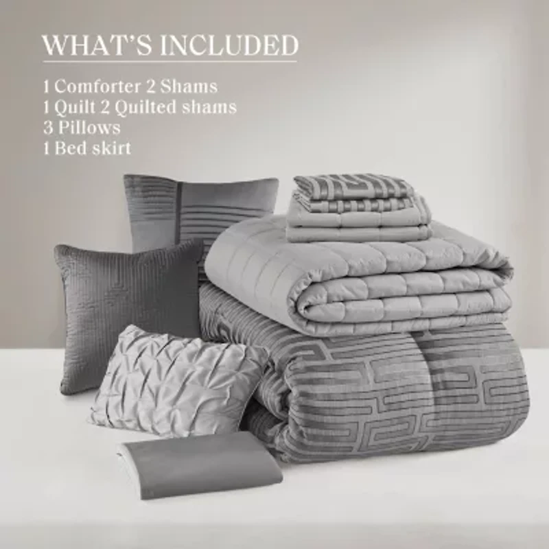 Madison Park Hayden 10-Piece Luxury Jacquard Comforter & Quilt Set