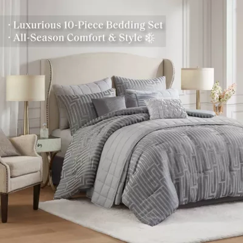 Madison Park Hayden 10-Piece Luxury Jacquard Comforter & Quilt Set