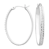 Diamond-Accent Oval Hoop Earrings Platinum over Sterling 
